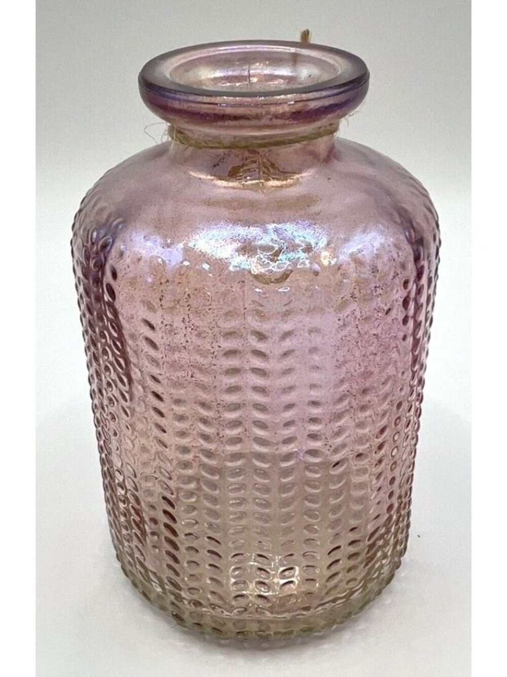 Iridescent Rose Pink Glass Vase Bottle With Gold Leaf Accent 4x2.5 Inches - Picture 2 of 4